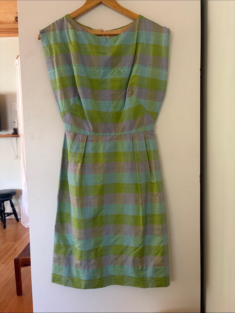 Beautiful Vintage Green and Light Blue Plaid Dress